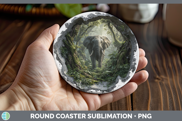 Elephant Animals 3D Hole Round Coaster Sublimation Design