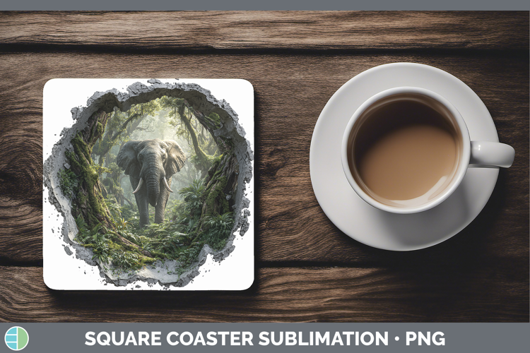 Elephant Animals 3D Hole Square Coaster Sublimation Design