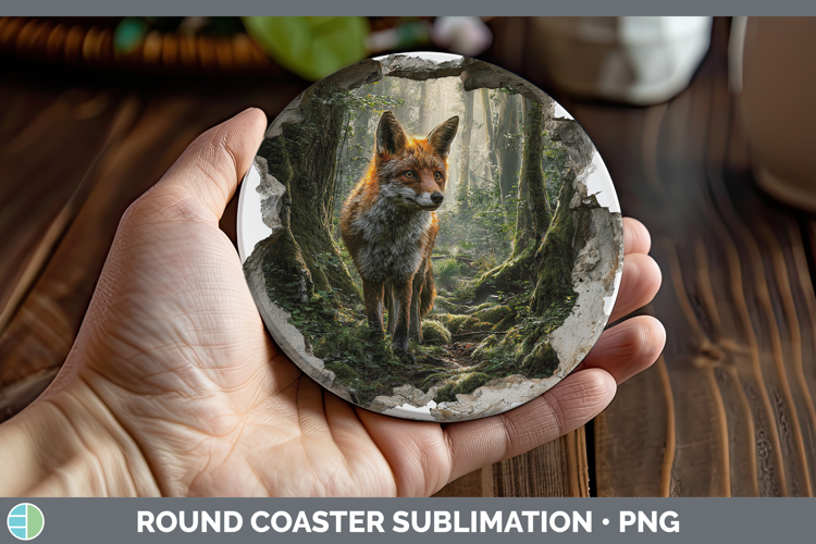 Fox Animals 3D Hole Round Coaster Sublimation Design