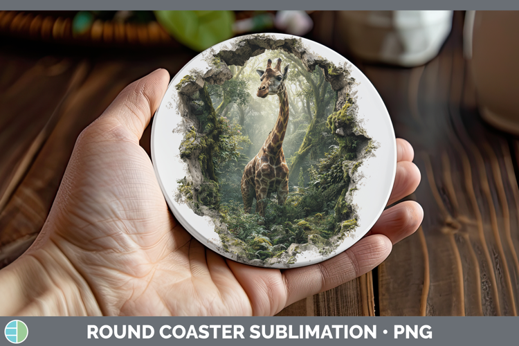 Giraffe Animals 3D Hole Round Coaster Sublimation Design