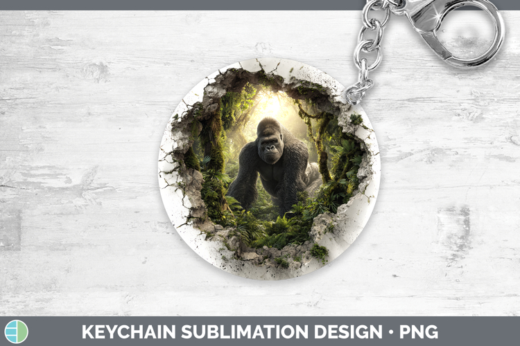 Gorilla Animals 3D Hole Keychain Sublimation Design