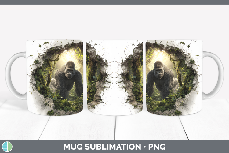 Gorilla Animals 3D Hole Mug Wrap Sublimation Design