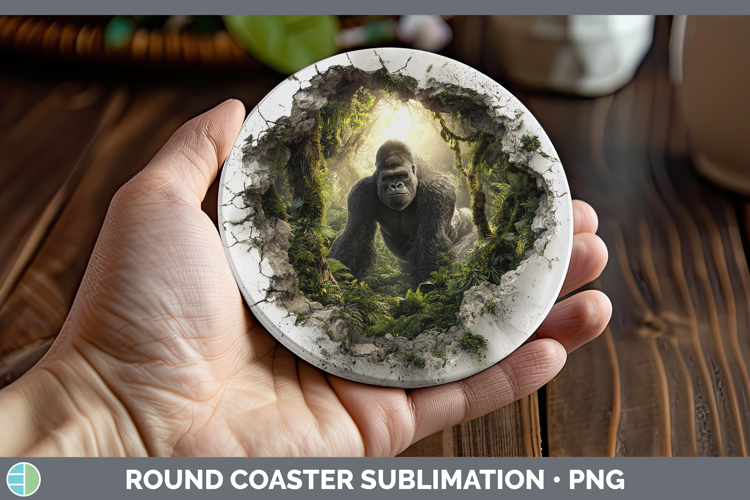 Gorilla Animals 3D Hole Round Coaster Sublimation Design