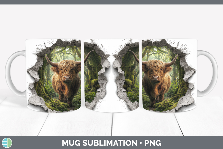 Highland Cow Animals 3D Hole Mug Wrap Sublimation Design
