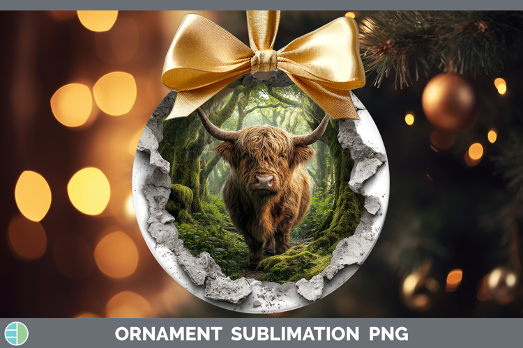 Highland Cow Animals 3D Hole Ornament Sublimation Design