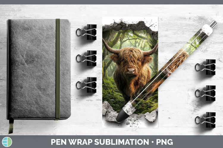 Highland Cow Animals 3D Hole Pen Wrap Sublimation Design