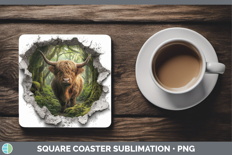 Highland Cow Animals 3D Hole Square Coaster Sublimation Desi