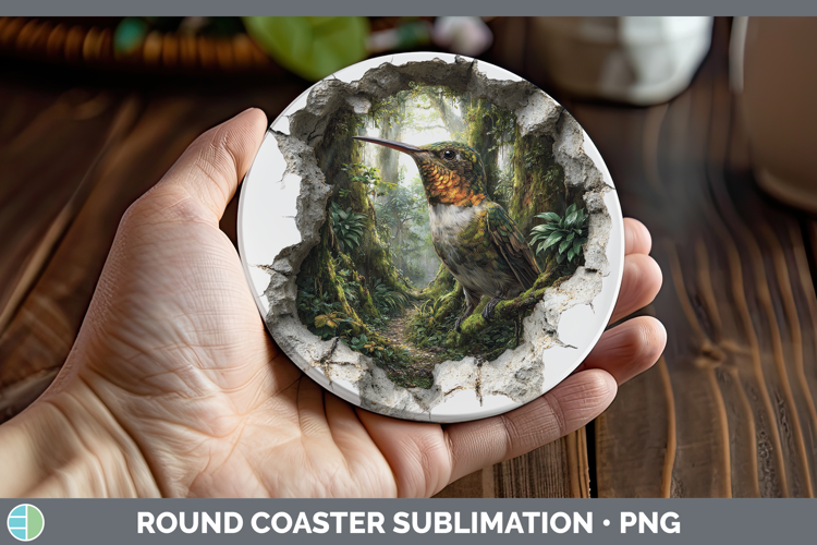 Hummingbird Animals 3D Hole Round Coaster Sublimation Design