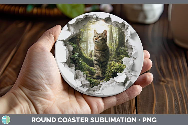 Kitten Animals 3D Hole Round Coaster Sublimation Design