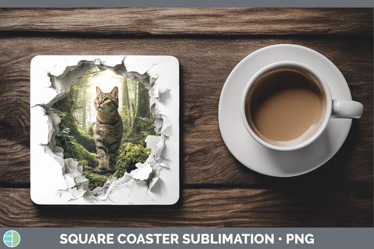 Kitten Animals 3D Hole Square Coaster Sublimation Design