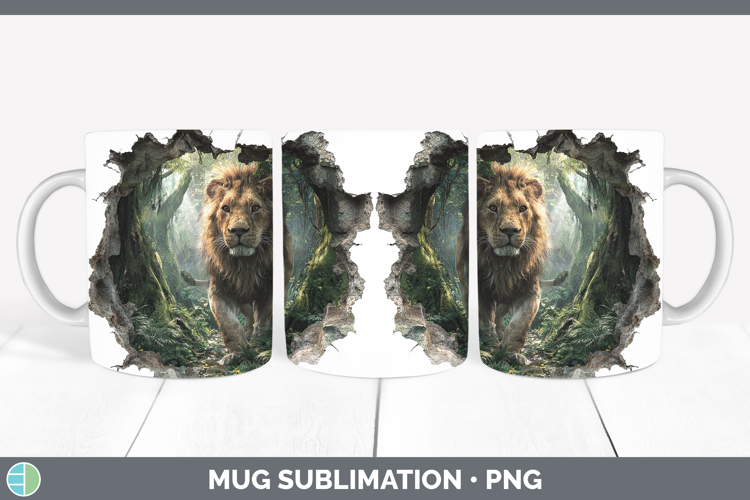 Lion Animals 3D Hole Mug Wrap Sublimation Design