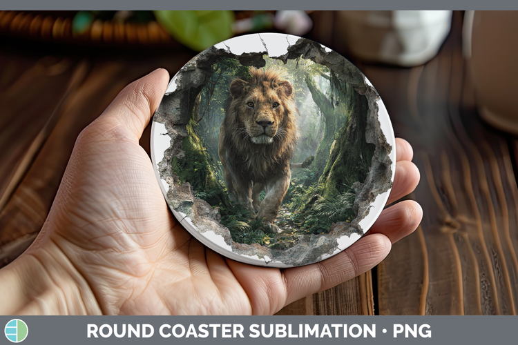Lion Animals 3D Hole Round Coaster Sublimation Design