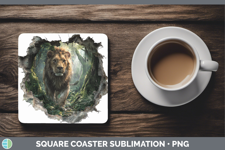 Lion Animals 3D Hole Square Coaster Sublimation Design