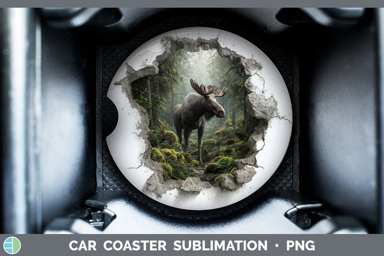 Moose Animals 3D Hole Car Coaster Sublimation Design