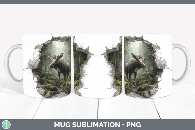 Moose Animals 3D Hole Mug Wrap Sublimation Design