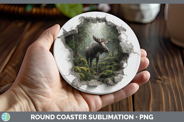 Moose Animals 3D Hole Round Coaster Sublimation Design