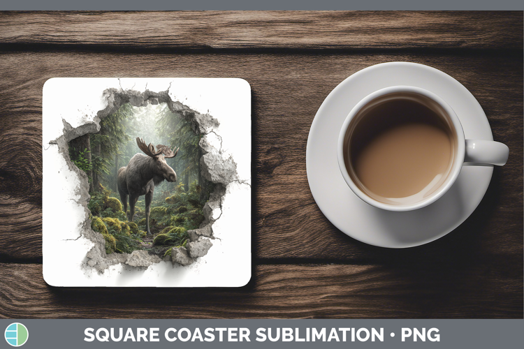 Moose Animals 3D Hole Square Coaster Sublimation Design