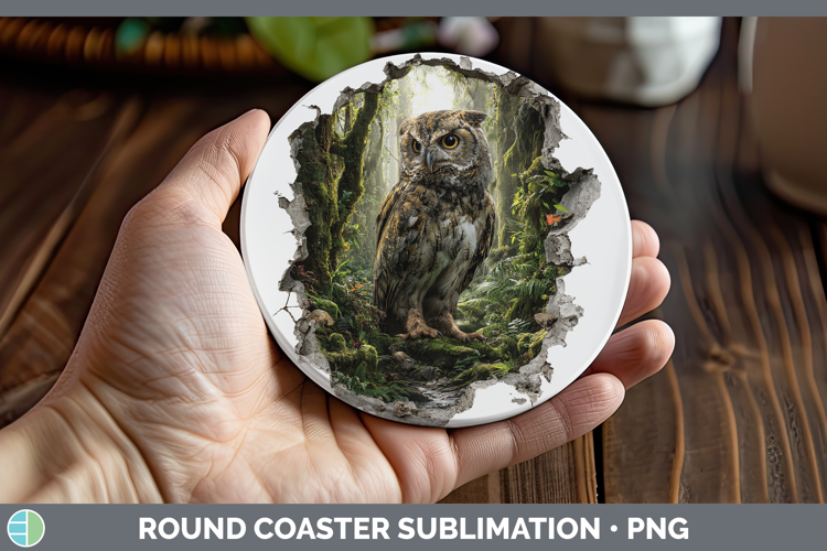 Owl Animals 3D Hole Round Coaster Sublimation Design