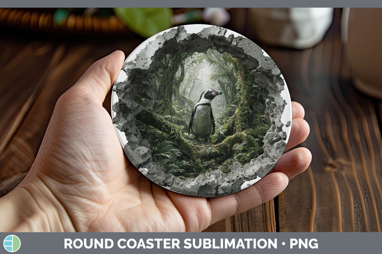 Penguin Animals 3D Hole Round Coaster Sublimation Design