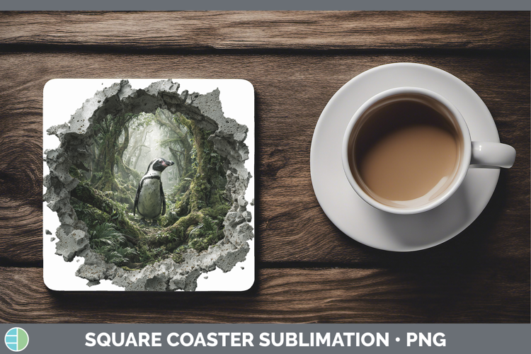Penguin Animals 3D Hole Square Coaster Sublimation Design