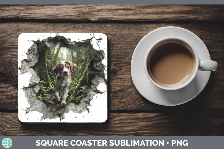 Puppy Animals 3D Hole Square Coaster Sublimation Design