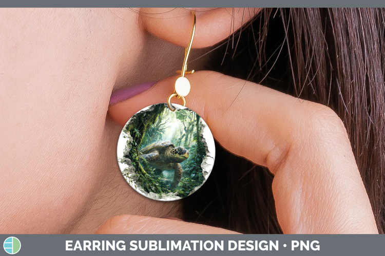 Sea Turtle Animals 3D Hole Round Earrings Sublimation Design