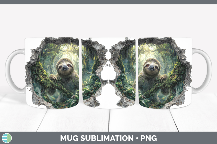 Sloth Animals 3D Hole Mug Wrap Sublimation Design