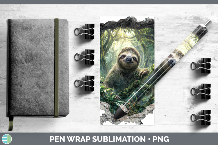 Sloth Animals 3D Hole Pen Wrap Sublimation Design