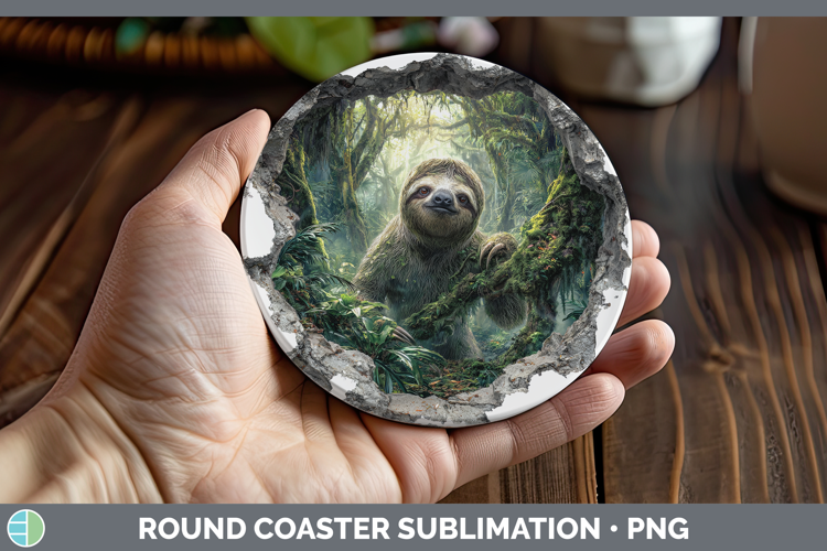 Sloth Animals 3D Hole Round Coaster Sublimation Design