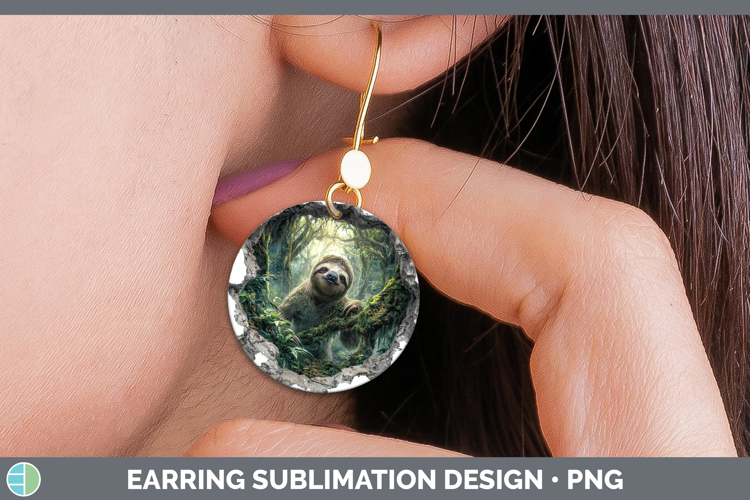 Sloth Animals 3D Hole Round Earrings Sublimation Design