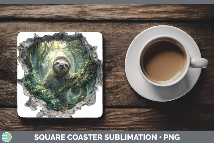 Sloth Animals 3D Hole Square Coaster Sublimation Design