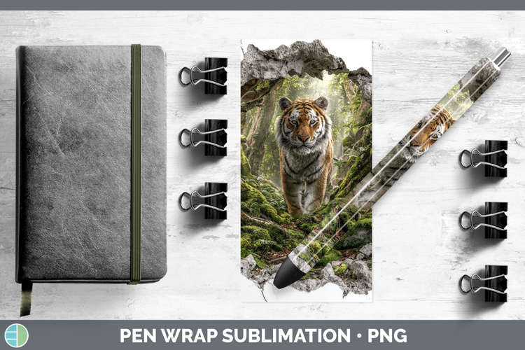 Tiger Animals 3D Hole Pen Wrap Sublimation Design