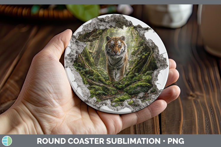 Tiger Animals 3D Hole Round Coaster Sublimation Design