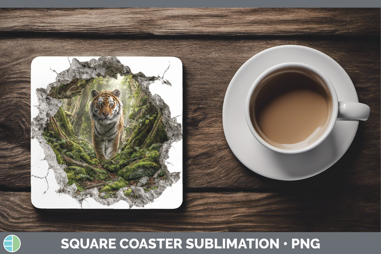 Tiger Animals 3D Hole Square Coaster Sublimation Design