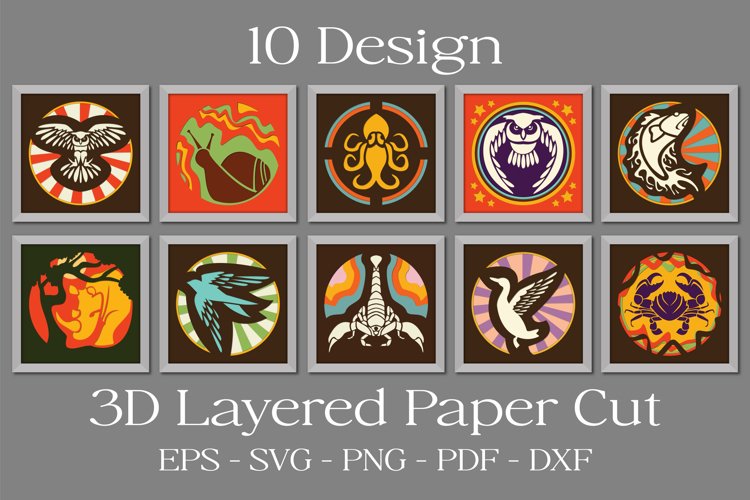 10 Animals 3D Layered Paper Cut Bundle example image 1