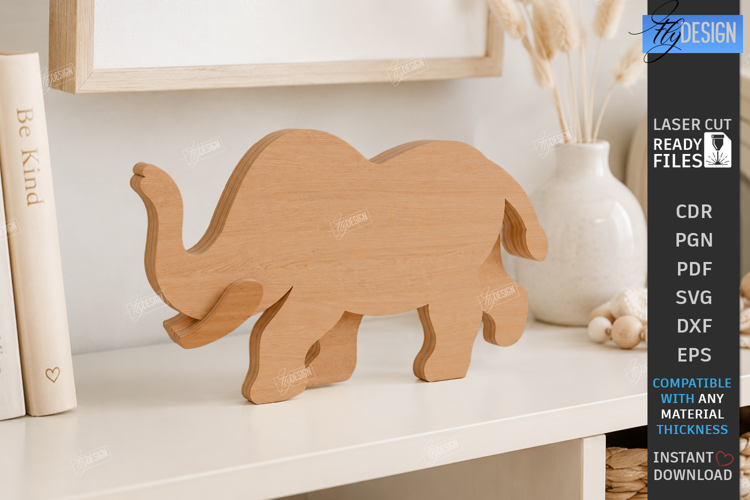 3D Layered Elephant Figurines Laser Cut | Tabletop Decor