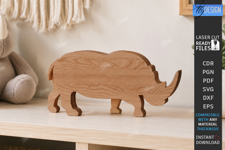 3D Layered Rhinoceros Figurines Laser Cut | Tabletop Decor