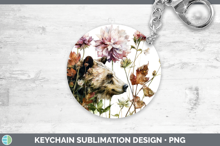 Bear Keychain Animals Autumn Floral Sublimation Keyring Des