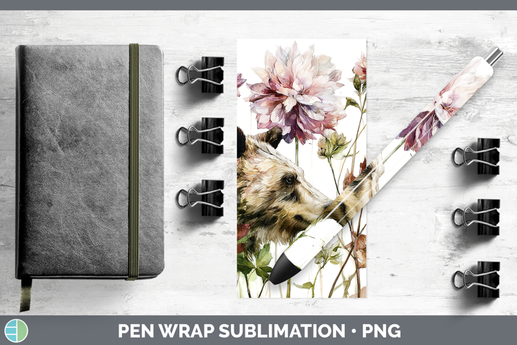 Bear Pen Wrap Animals Autumn Floral Sublimation Pen Designs