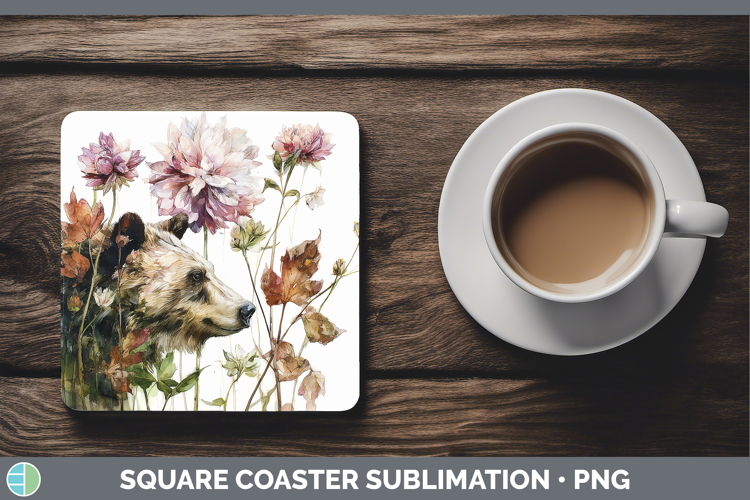 Bear Square Coaster Animals Autumn Floral Sublimation Coast