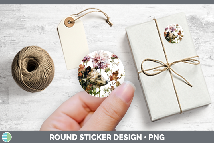 Animals Autumn Floral Bear Stickers | Round Labels Designs