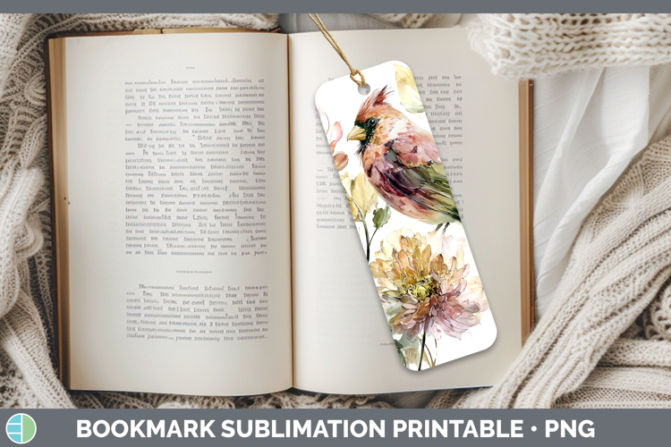 Cardinal Bookmark Animals Autumn Floral Sublimation Printab