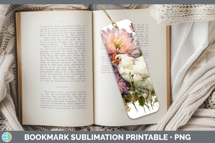Chicken Bookmark Animals Autumn Floral Sublimation Printabl