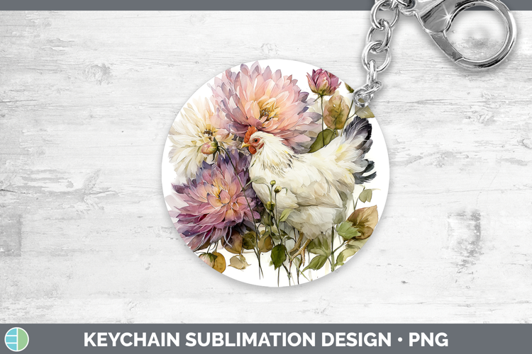 Chicken Keychain Animals Autumn Floral Sublimation Keyring