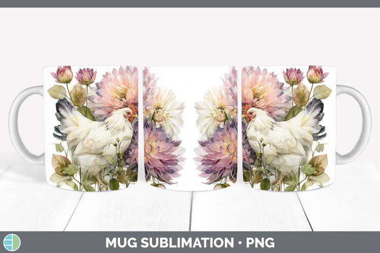 Chicken Mug Wrap Animals Autumn Floral Sublimation Coffee C