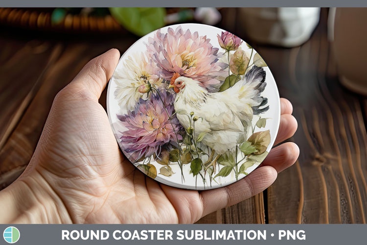 Chicken Round Coaster Animals Autumn Floral Sublimation Coa