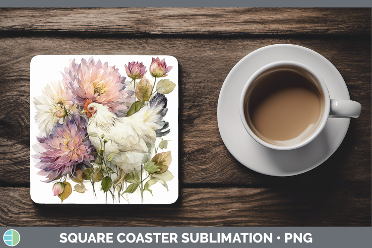 Chicken Square Coaster Animals Autumn Floral Sublimation Co