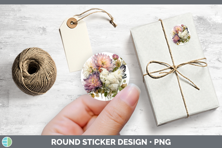 Animals Autumn Floral Chicken Stickers | Round Labels Desig