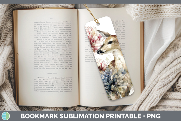 Deer Bookmark Animals Autumn Floral Sublimation Printable D