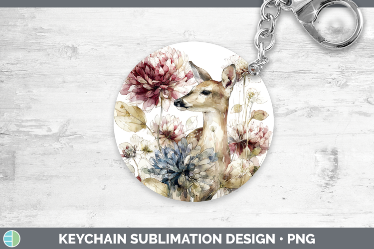 Deer Keychain Animals Autumn Floral Sublimation Keyring Des
